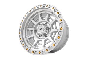 Wheel - Rough Country - 85 Series, Simulated Beadlock, Full Machined Finish, 17x9, 8x6.5 bolt pattern, 0mm offset, One-piece Aluminum with gold hardware and machined RC center cap - Full Machined
